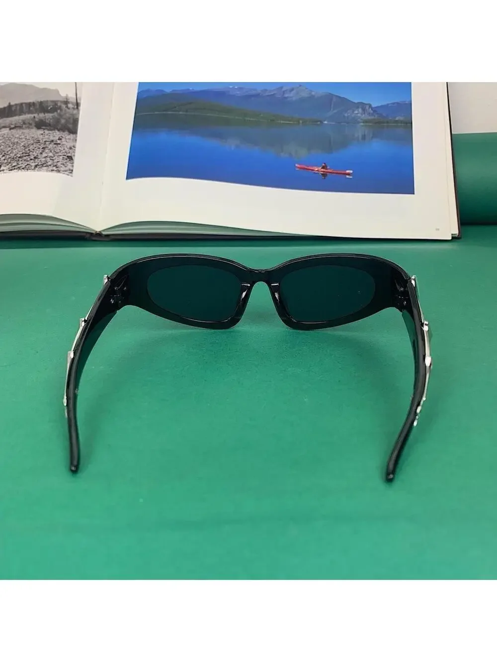 Y2k Cyber Style Futuristic Star Black Grunge Sunglasses. Silver star down side